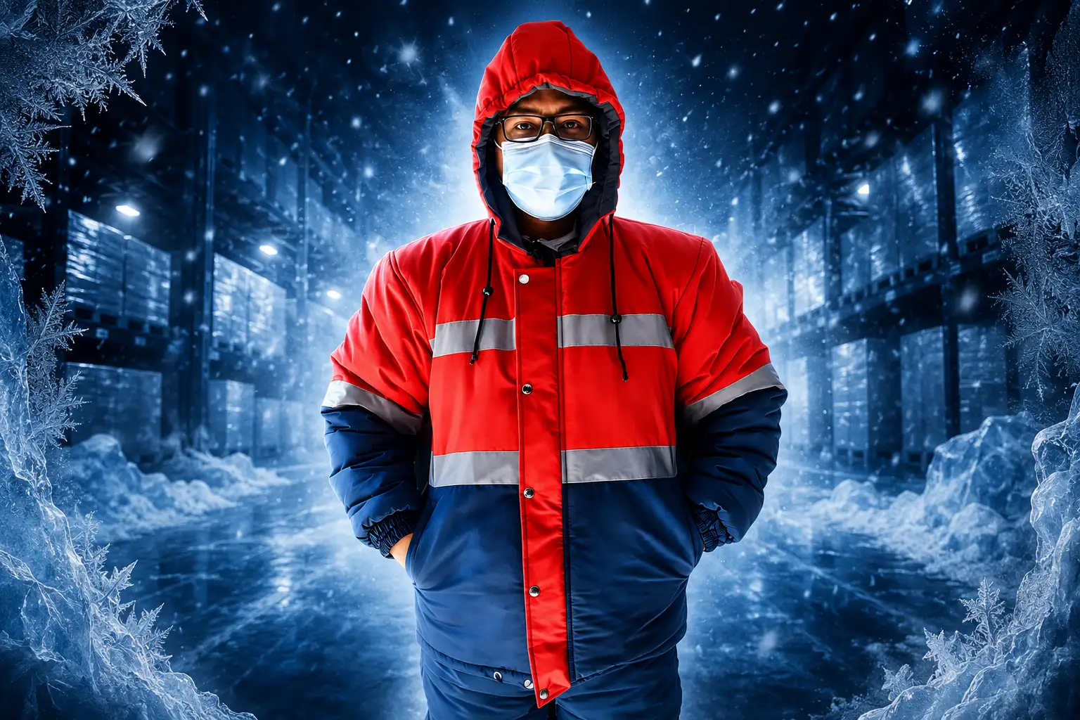Worker in cold storage